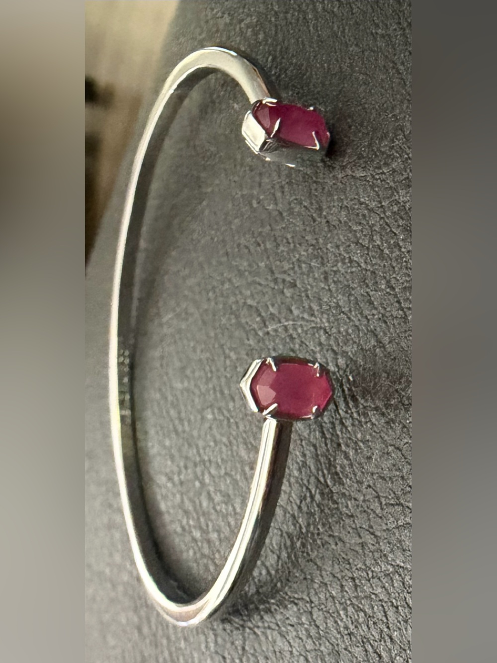 Pink Stone Silver Bangle Bracelet